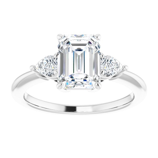 Cubic Zirconia Engagement Ring- The Zhata (Customizable 3-stone Emerald Style with Pear Accents)