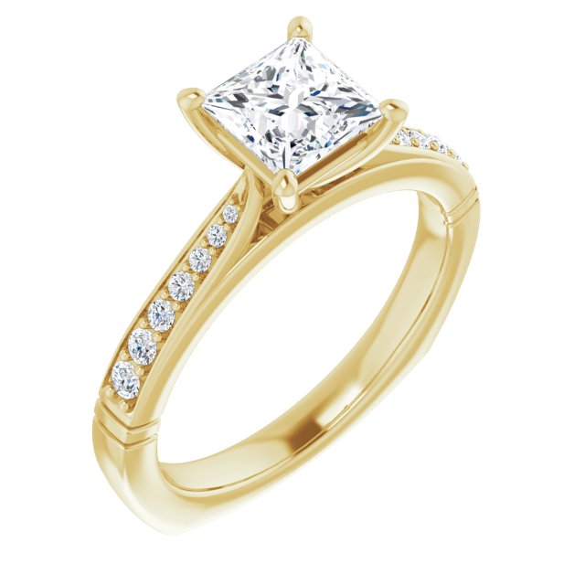 10K Yellow Gold Customizable Princess/Square Cut Design with Tapered Euro Shank and Graduated Band Accents