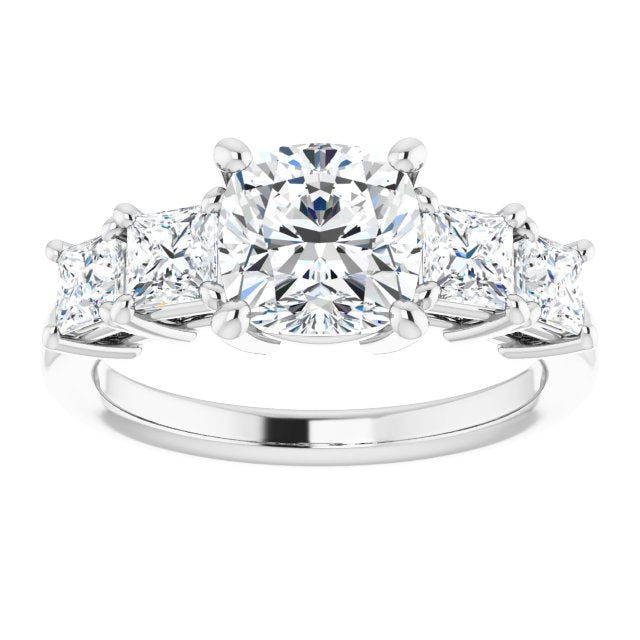 Cubic Zirconia Engagement Ring- The Abril (Customizable 5-stone Cushion Cut Style with Quad Princess-Cut Accents)