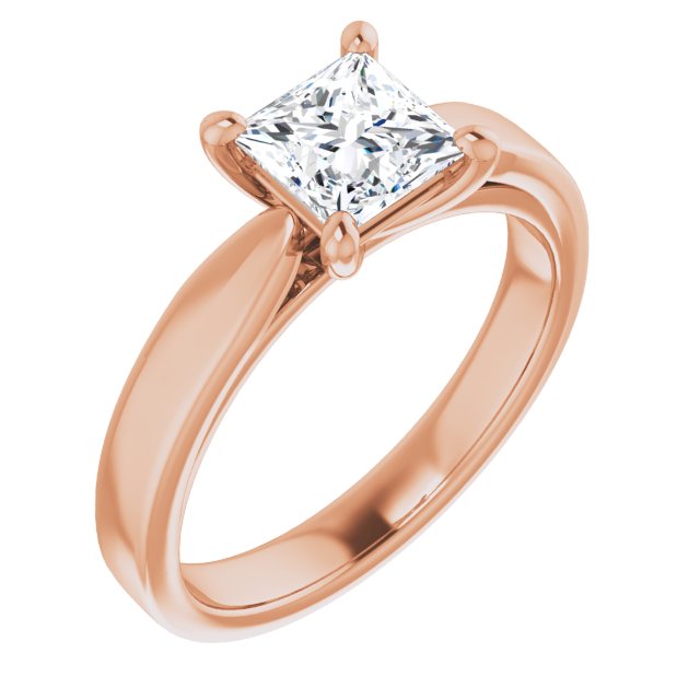 10K Rose Gold Customizable Princess/Square Cut Cathedral Solitaire with Wide Tapered Band