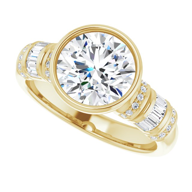 Cubic Zirconia Engagement Ring- The Coralie (Customizable Bezel-set Round Cut Setting with Wide Sleeve-Accented Band)