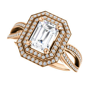 Cubic Zirconia Engagement Ring- The Shannan (Customizable Cathedral-set Radiant Cut 2x Halo with Split-Pavé Band)