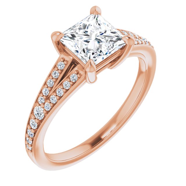 10K Rose Gold Customizable Princess/Square Cut Center with Thin Split-Shared Prong Band