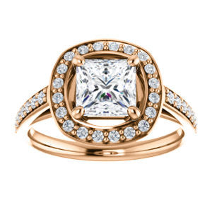 Cubic Zirconia Engagement Ring- The Margie Mae (Customizable Princess Cut Halo-Style with Pavé Band)