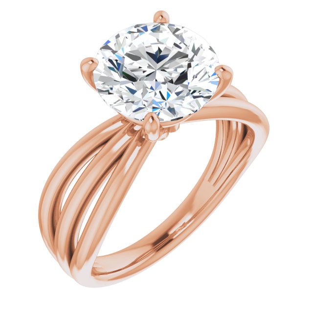 10K Rose Gold Customizable Round Cut Solitaire Design with Wide, Ribboned Split-band