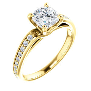 Cubic Zirconia Engagement Ring- The Sashalle (Customizable Cathedral-Raised Cushion Cut Design with Tapered Pavé Band)