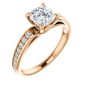 Cubic Zirconia Engagement Ring- The Sashalle (Customizable Cathedral-Raised Cushion Cut Design with Tapered Pavé Band)