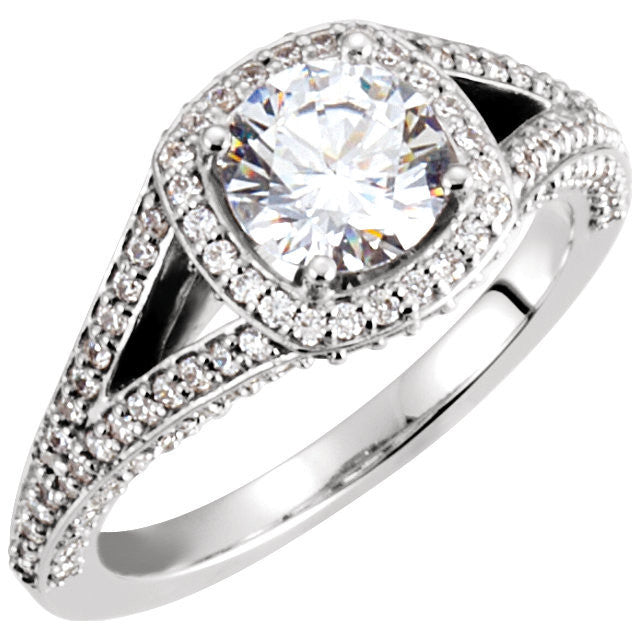 Cubic Zirconia Engagement Ring- The Simone (Customizable Bezel-set Round Cut with Halo and Split-Pavé Band)