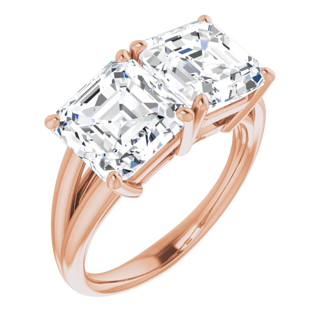 10K Rose Gold Customizable Two-Stone Asscher Cut with Split Band