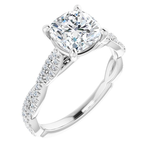Cubic Zirconia Engagement Ring- The Alelli (Customizable Cushion Cut Style with Thin and Twisted Micropavé Band)