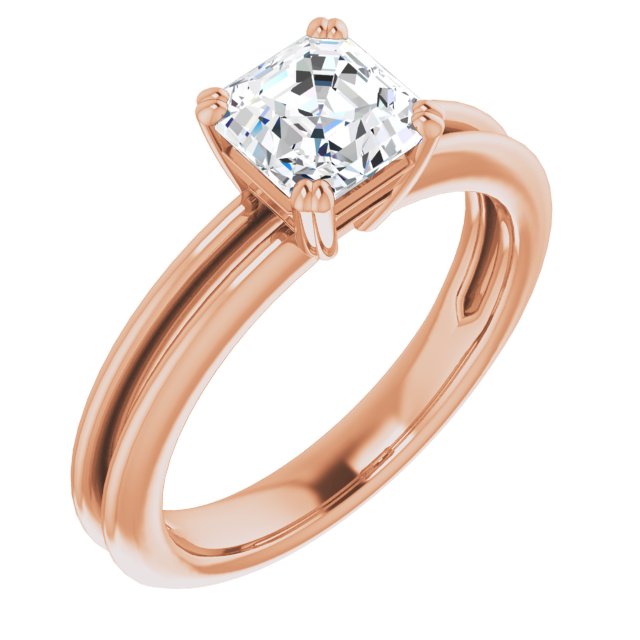 10K Rose Gold Customizable Asscher Cut Solitaire with Grooved Band
