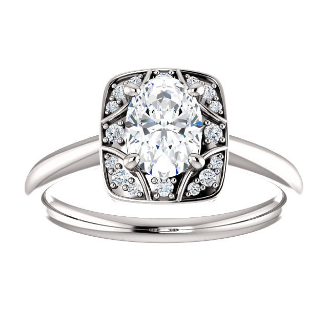 Cubic Zirconia Engagement Ring- The Rachal (Customizable Segmented Cluster-Halo Enhanced Oval Cut Design with Thin Band)