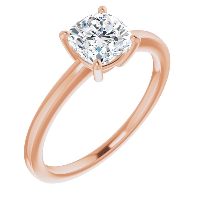 10K Rose Gold Customizable Bowl-Prongs Cushion Cut Solitaire with Thin Band