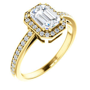 Cubic Zirconia Engagement Ring- The Kira (Customizable Cathedral-Halo Emerald Cut Design with Thin Pavé Band)