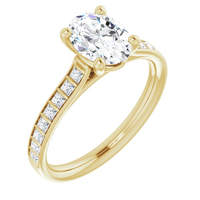 Cubic Zirconia Engagement Ring- The Gloria (Customizable Oval Cut Style with Princess Channel Bar Setting)