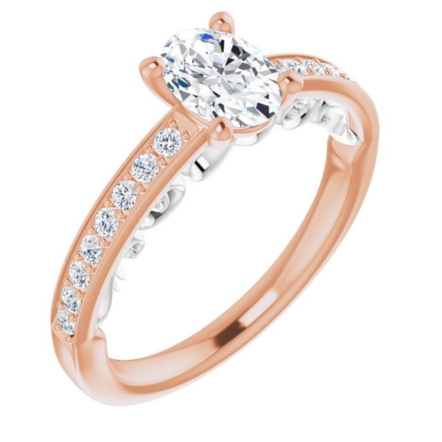 14K Rose & White Gold Customizable Oval Cut Design featuring 3-Sided Infinity Trellis and Round-Channel Accented Band