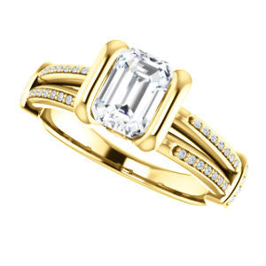 Cubic Zirconia Engagement Ring- The Kinsley (Customizable Emerald Cut with Split Pavé Band & Peekaboo Accents)