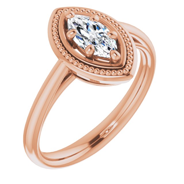 10K Rose Gold Customizable Marquise Cut Solitaire with Metallic Drops Halo Lookalike