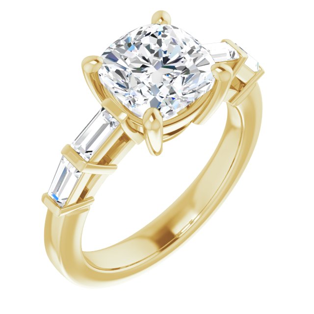 10K Yellow Gold Customizable 9-stone Design with Cushion Cut Center and Round Bezel Accents