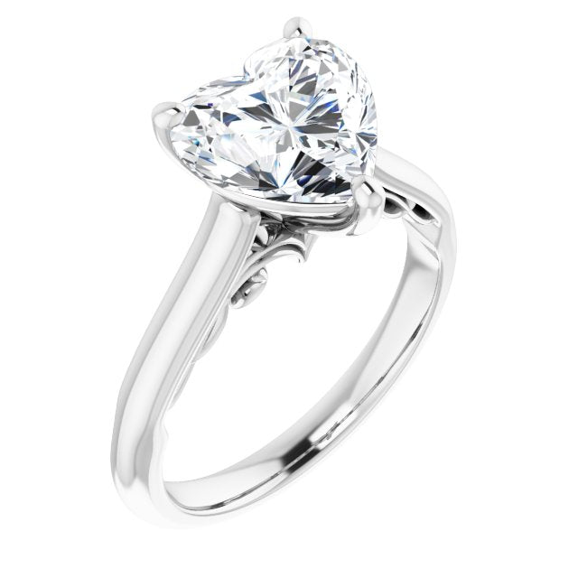10K White Gold Customizable Heart Cut Cathedral Solitaire with Two-Tone Option Decorative Trellis 'Down Under'