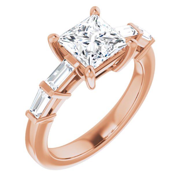 10K Rose Gold Customizable 9-stone Design with Princess/Square Cut Center and Round Bezel Accents