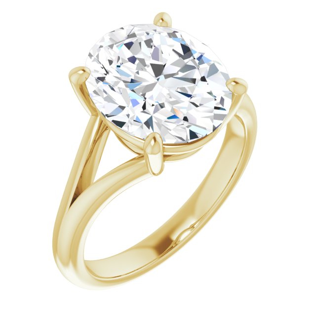 10K Yellow Gold Customizable Oval Cut Solitaire with Tapered Split Band