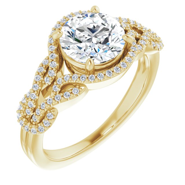 10K Yellow Gold Customizable Round Cut Design with Intricate Over-Under-Around Pavé Accented Band