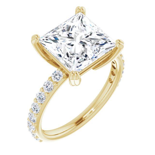 10K Yellow Gold Customizable Princess/Square Cut Design with Large Round Cut 3/4 Band Accents