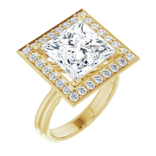 10K Yellow Gold Customizable Cluster-Halo Accented Princess/Square Cut Style with Tapered Dual Band