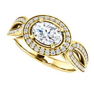 Cubic Zirconia Engagement Ring- The Jordyn Elitza (Customizable Halo-Style Oval Cut with Twisting Pavé Split-Shank)