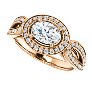 Cubic Zirconia Engagement Ring- The Jordyn Elitza (Customizable Halo-Style Oval Cut with Twisting Pavé Split-Shank)