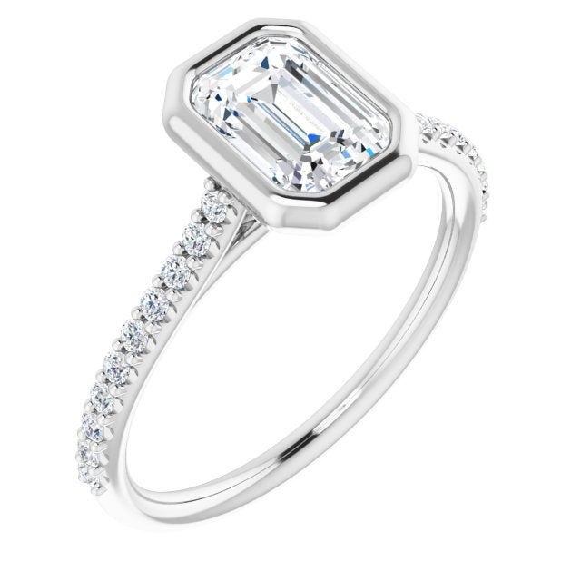 10K White Gold Customizable Bezel-set Emerald/Radiant Cut Style with Ultra-thin Pavé-Accented Band
