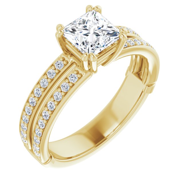 10K Yellow Gold Customizable Princess/Square Cut Design featuring Split Band with Accents