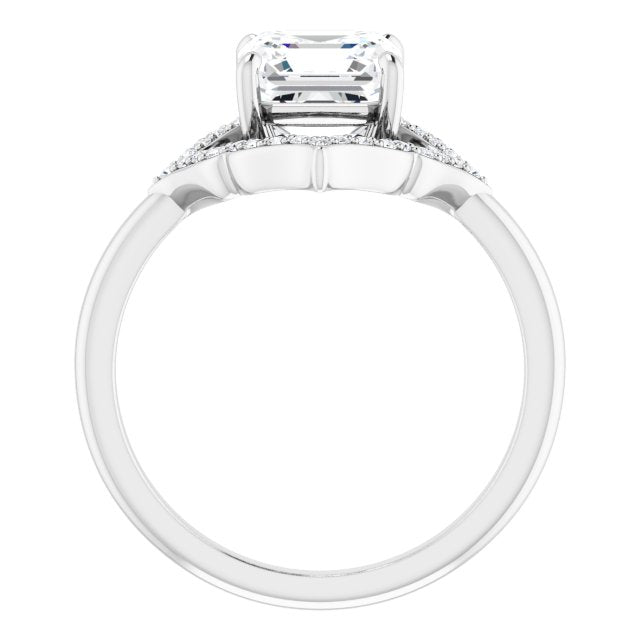 Cubic Zirconia Engagement Ring- The Casie Jean (Customizable Asscher Cut Style with Artistic Equilateral Halo and Ultra-thin Band)