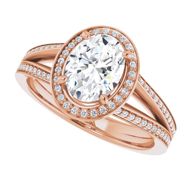 Cubic Zirconia Engagement Ring- The Carrie (Customizable Oval Cut Design with Split-Band Shared Prong & Halo)