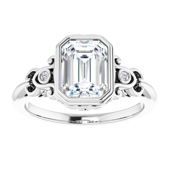 Cubic Zirconia Engagement Ring- The Viridiana (Customizable 5-stone Design with Emerald Cut Center and Quad Round-Bezel Accents)