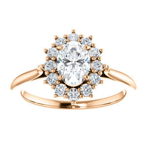 Cubic Zirconia Engagement Ring- The Kirsten (Customizable Oval Cut with Large Cluster-Accent Crown-Supported Halo)
