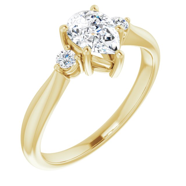 10K Yellow Gold Customizable 3-stone Pear Cut Design with Twin Petite Round Accents