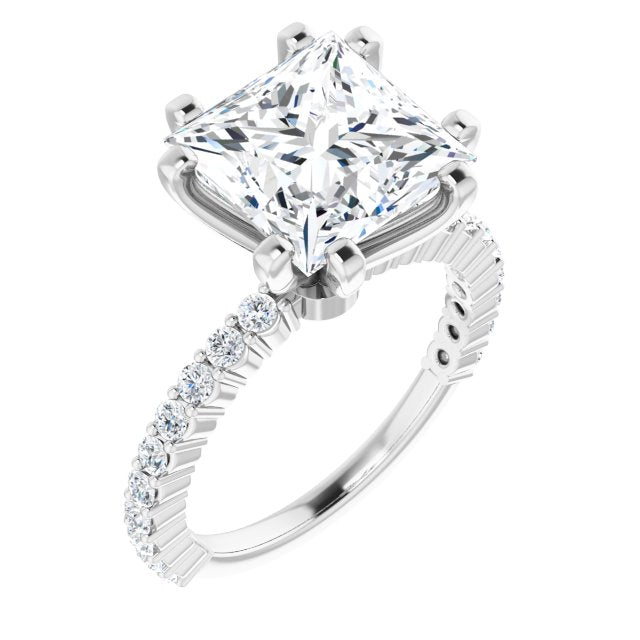 10K White Gold Customizable 8-prong Princess/Square Cut Design with Thin, Stackable Pav? Band