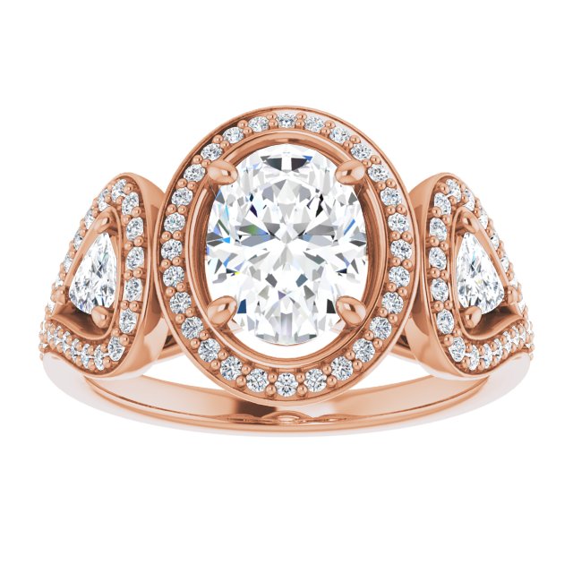 Cubic Zirconia Engagement Ring- The Cordelia (Customizable Cathedral-set Oval Cut Design with 2 Trillion Cut Accents, Halo and Split-Shared Prong Band)