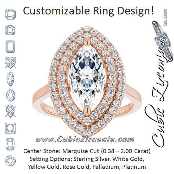 Cubic Zirconia Engagement Ring- The Giuliana (Customizable Cathedral-set Marquise Cut Design with Double Halo)
