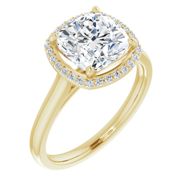 10K Yellow Gold Customizable Halo-Styled Cathedral Cushion Cut Design
