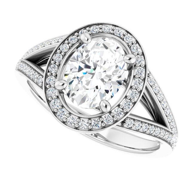 Cubic Zirconia Engagement Ring- The Heather Erin (Customizable Cathedral-Halo Oval Cut Style featuring Split-Shared Prong Band)