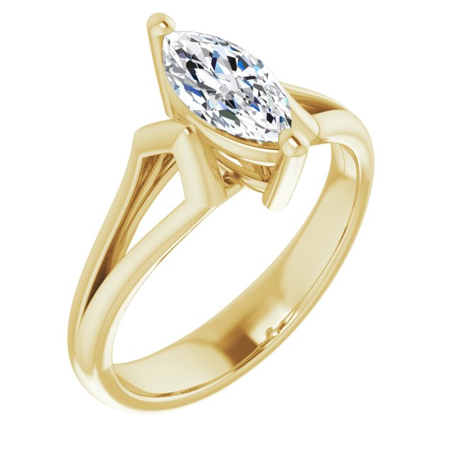 10K Yellow Gold Customizable Cathedral-Raised Marquise Cut Solitaire with Angular Chevron Split Band