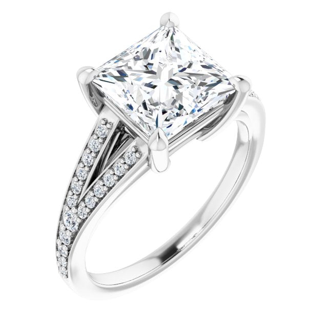 Platinum Customizable Princess/Square Cut Center with Thin Split-Shared Prong Band
