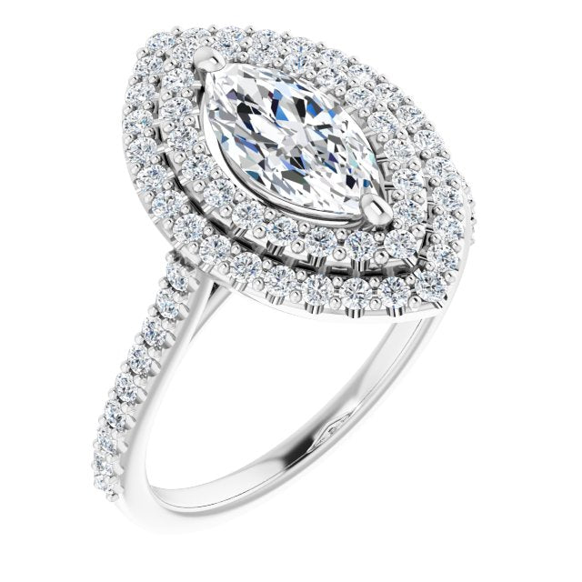 10K White Gold Customizable Double-Halo Marquise Cut Design with Accented Split Band