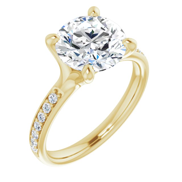 18K Yellow Gold Customizable Heavy Prong-Set Round Cut Style with Round Cut Band Accents