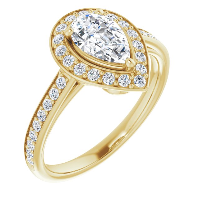 10K Yellow Gold Customizable Cathedral-raised Pear Cut Halo-and-Accented Band Design