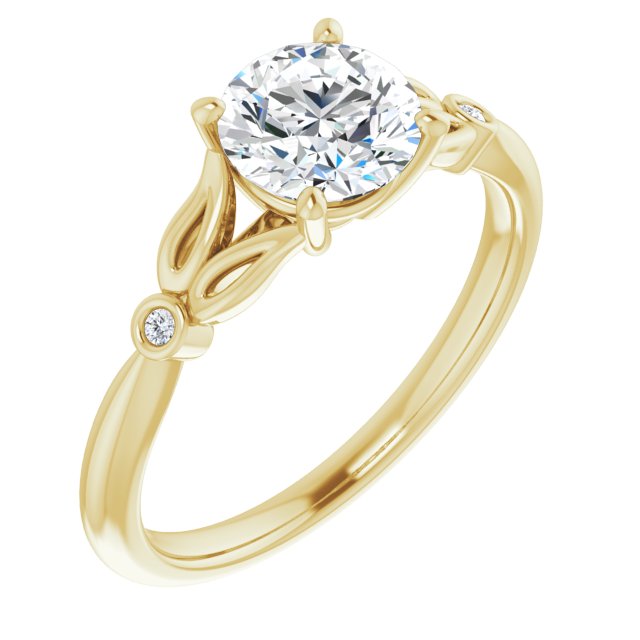 10K Yellow Gold Customizable 3-stone Round Cut Design with Thin Band and Twin Round Bezel Side Stones