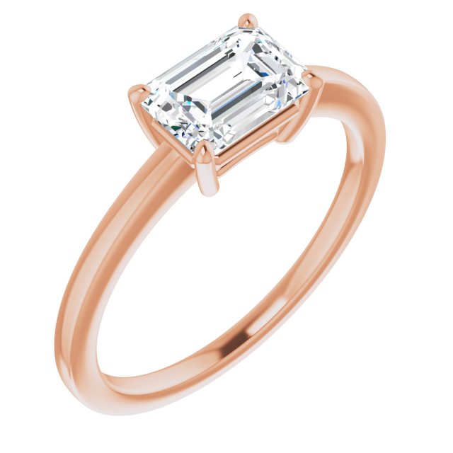 10K Rose Gold Customizable Bowl-Prongs Emerald/Radiant Cut Solitaire with Thin Band